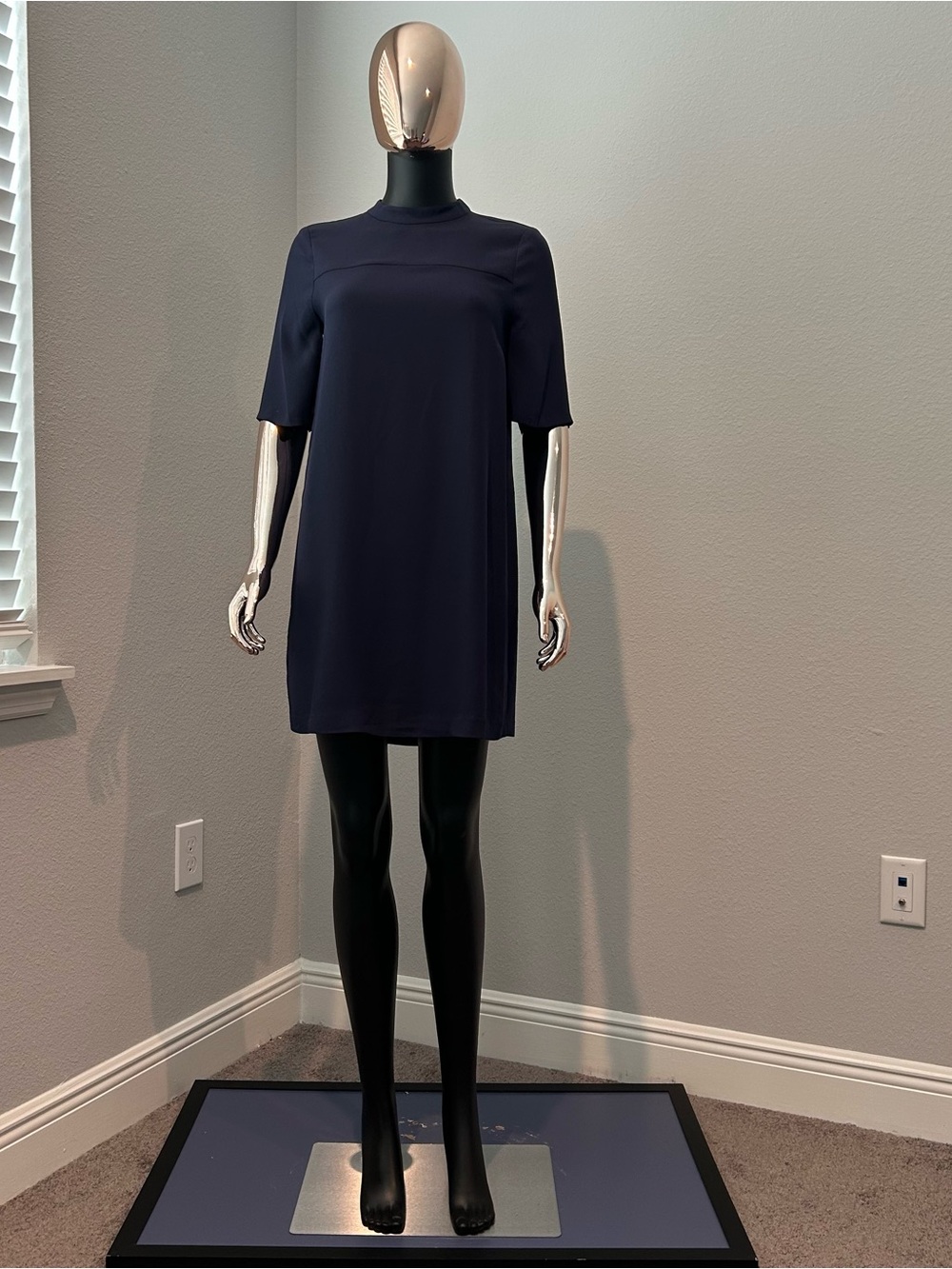 BCBGMaxAzria Navy High-Neck Short Sleeve Mini Dress